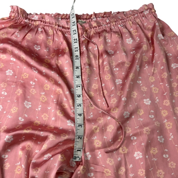 Free People Dreamy Days Pajama Set Satin Button Top Wide Leg Pant Coral SZ L NWT - Picture 15 of 16